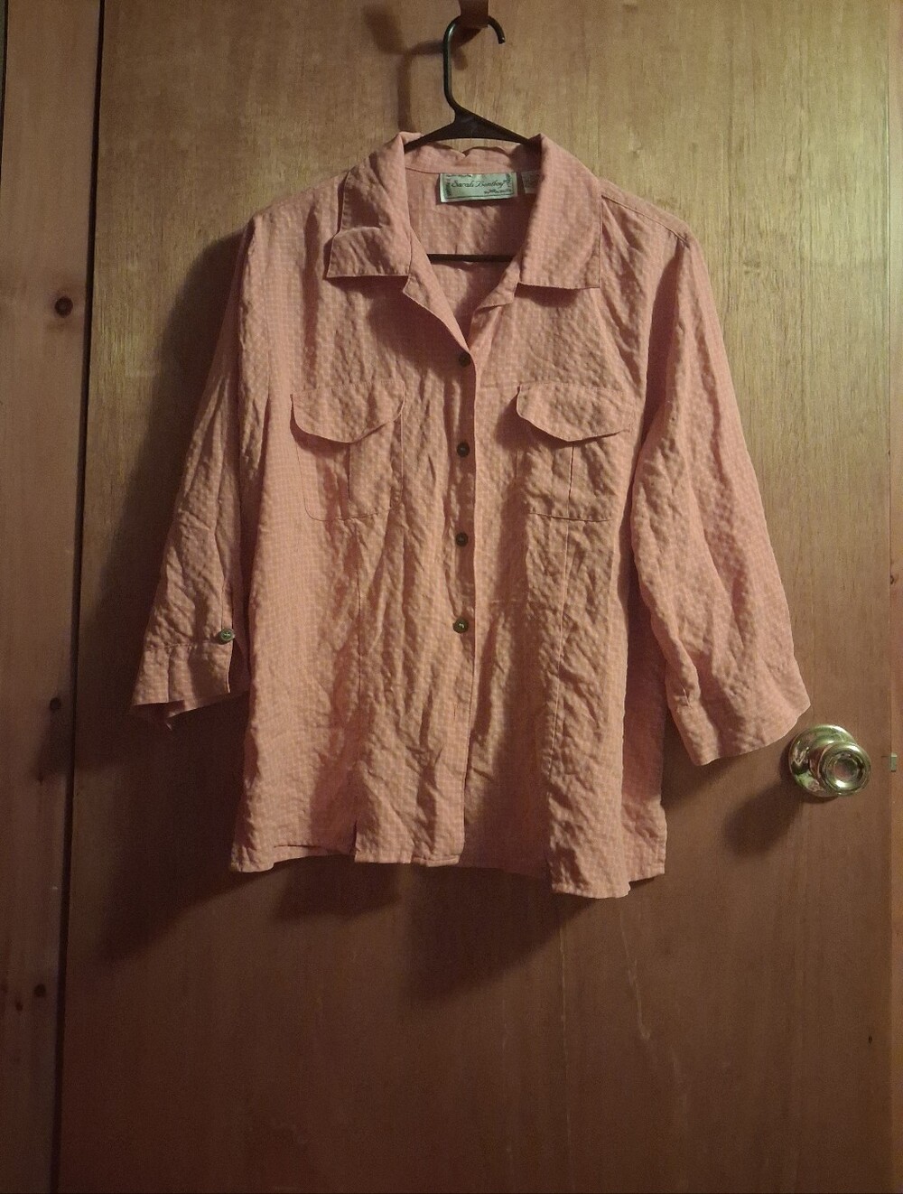 Light Rose Button-Front Shirt Jacket with Patch Pockets